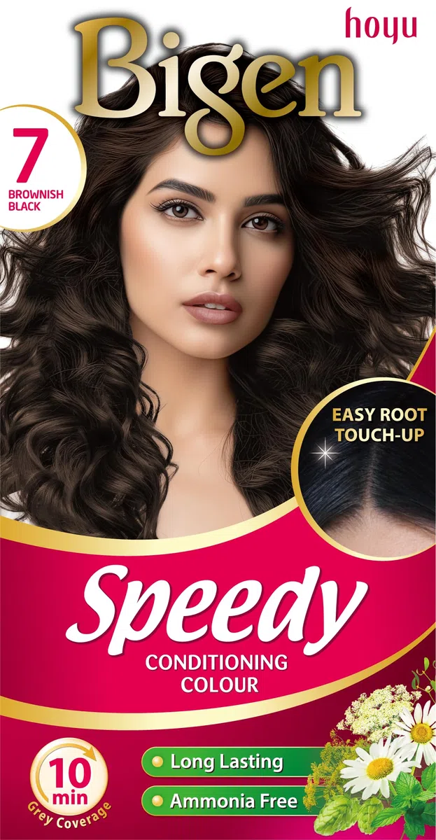 Bigen Speedy Conditioning Colour | Cubre las canas en 10 minutos | Con 6 extractos herbales naturales - Marrón Negruzco No. 7