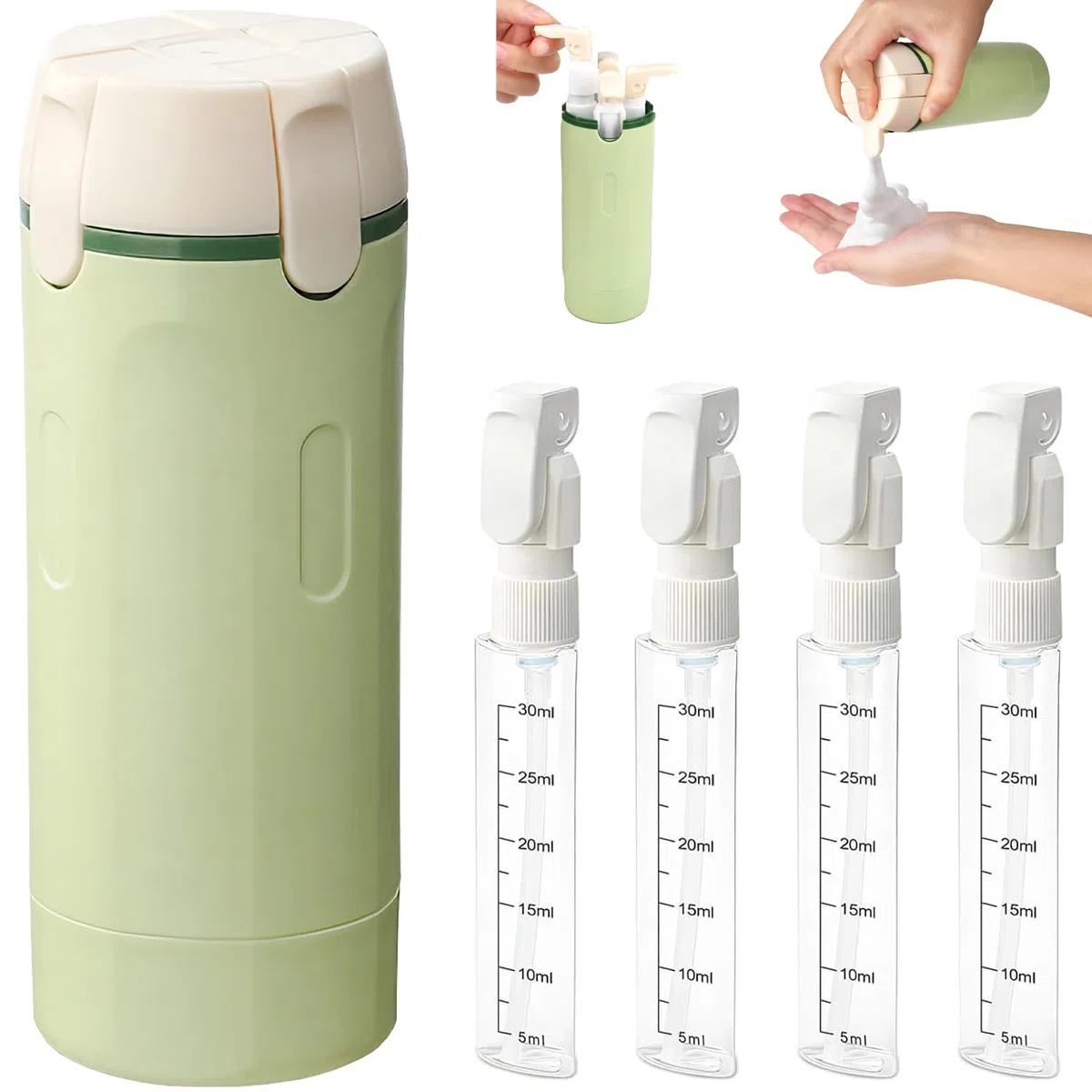 Pipihome 4 en 1 Botes Viaje Rellenables, Botellas de Viaje a Prueba de Fugas, Botellitas Pequeñas para Rellenar, Kit Viaje Avion Botes, Kit de Viaje para Champú, Crema, Loción (B)
