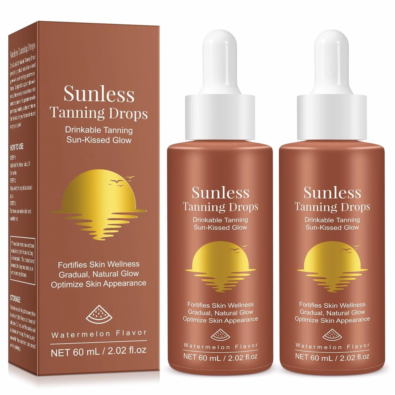 Gotas de bronceado sin sol para beber, gotas de bronceado sin sol 2025, mejora tu tono natural de piel para un brillo genuino y bañado por el sol, gotas nutritivas autobronceadoras de 60 ml (2