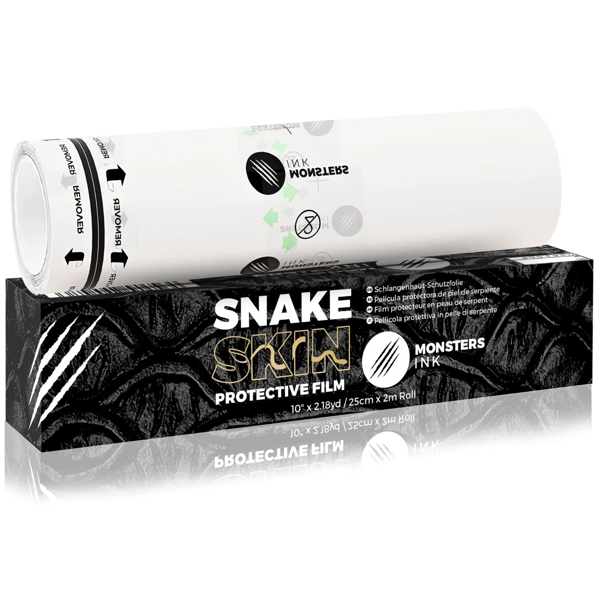 Monsters Ink Snake Skin Film de Protección Transparente y Transpirable Para Piel Tatuada, Parches Tatuajes Curar (25cm x 2m Roll)