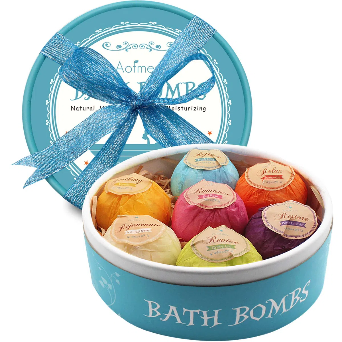 Bomba de Baño, Aofmee 7 Bolitas de Jabon, Bombas de Baño Relajantes y Efervescentes, Sales de Baño con Fragancia, Set de Regalo para Mujer, Novia, Niños en San Valentín, Navidad, Cumpleaños