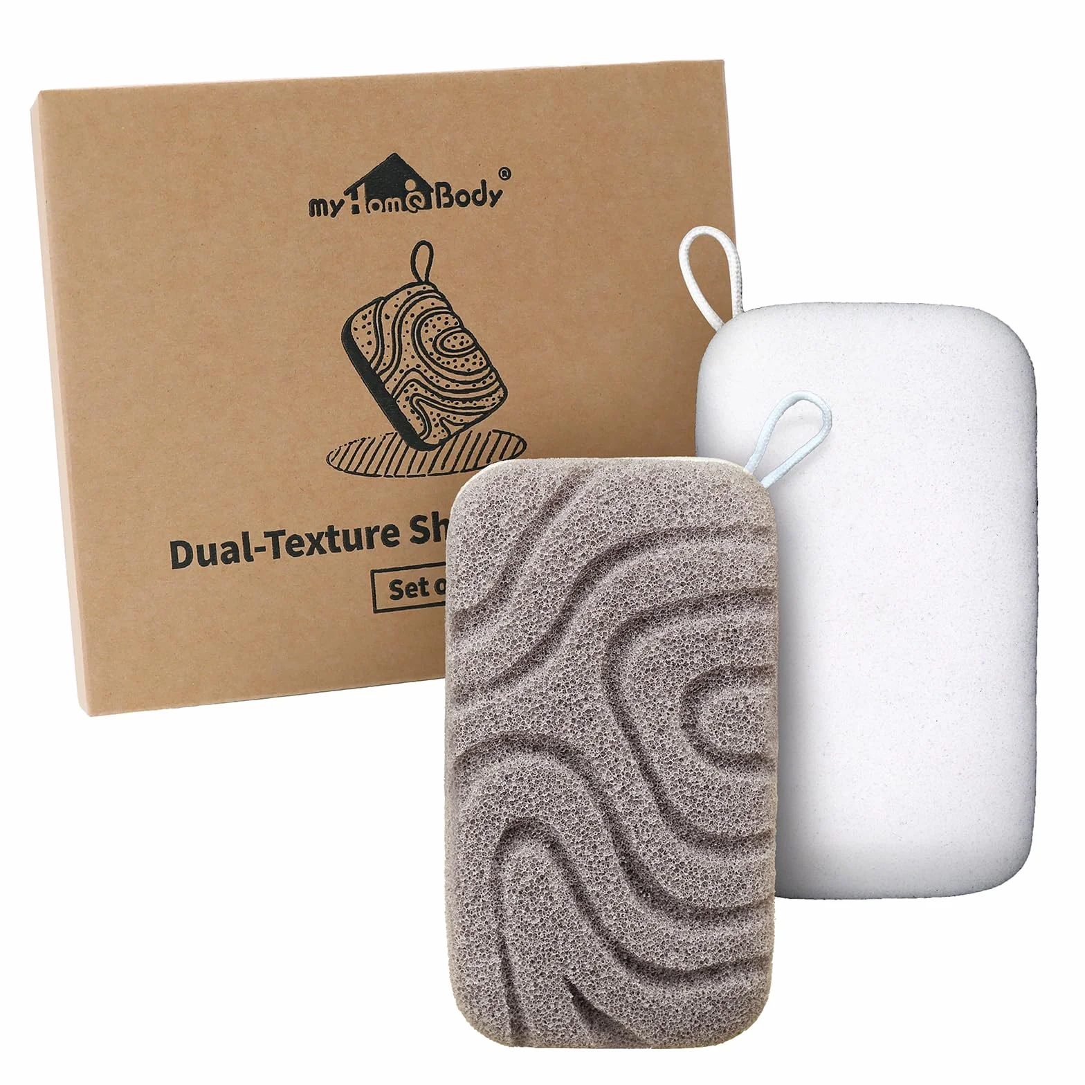 myHomeBody Esponja exfoliante de ducha de doble textura, Esponja de baño para mujeres, Exfoliante corporal, luffah corporal, lufa para hombres, 2 unidades