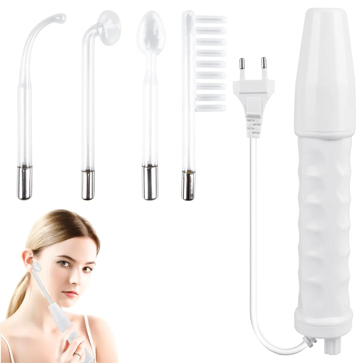 Varita de alta frecuencia para el rostro, dispositivo de alta frecuencia facial de 4 sondas, máquina de belleza facial, varita de alta frecuencia, dispositivo de alta frecuencia para reafirmar