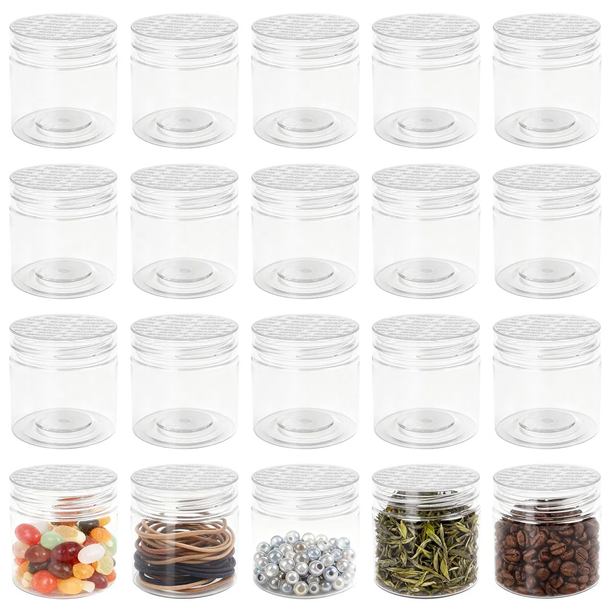 20 Piezas 100ml Tarros Redondos con Tapa Tarro de Plástico con Tapa Bote Transparente de Plástico Envases para Cosmetica Contenedor Alimentos Pequeño para Dulces, Cereales, Mermeladas, Perlas