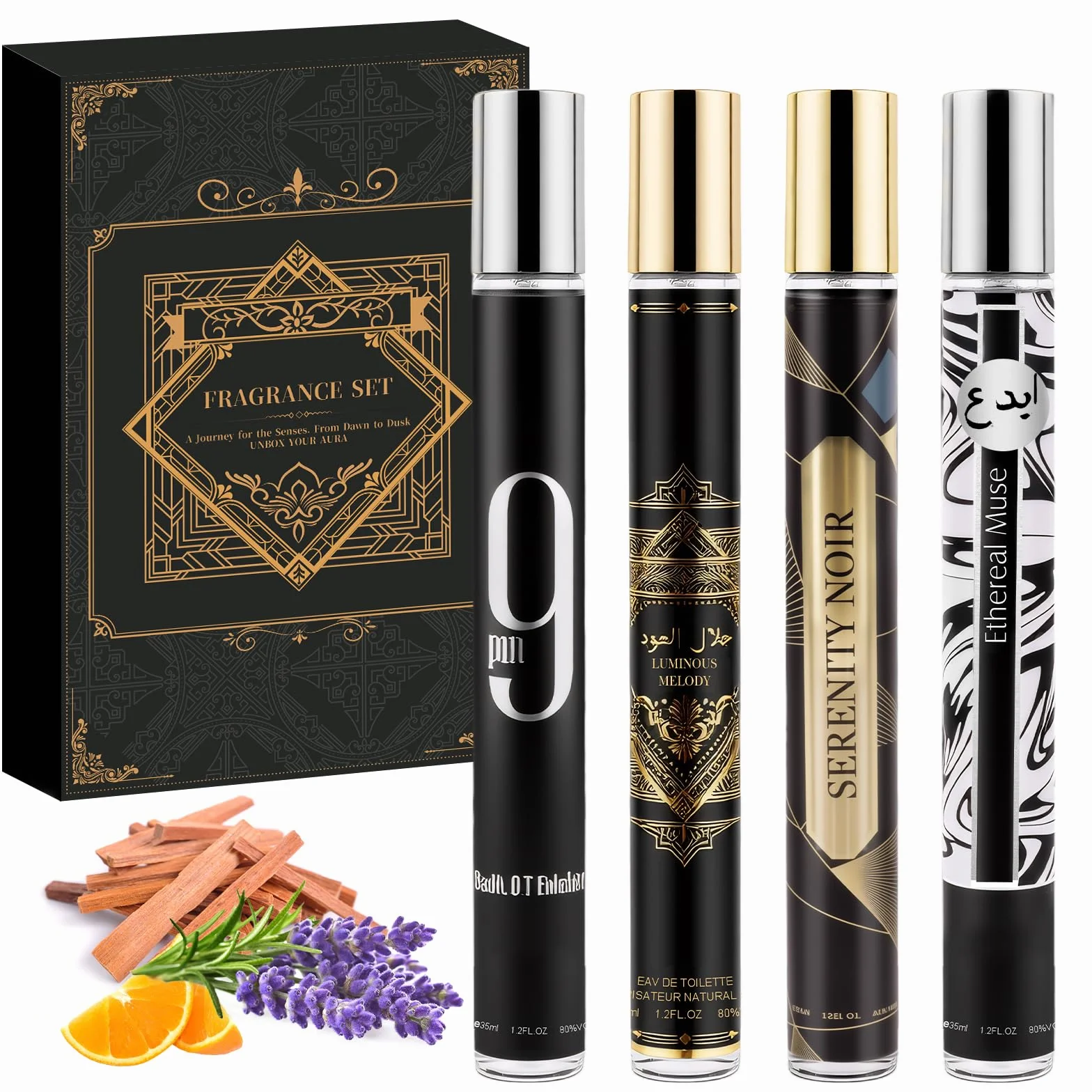 Perfume hombre coffret regalo Pack 4 Agua de perfume con pachulí, canela y vainilla colonia