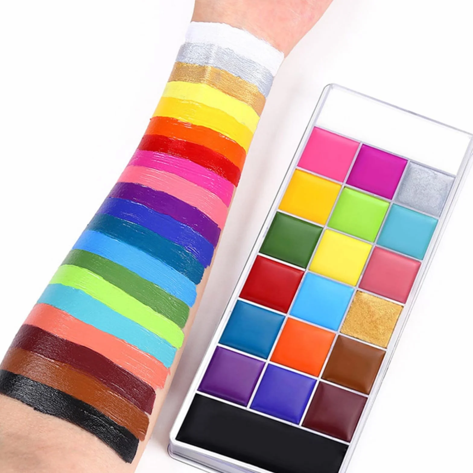 Pintura facial y corporal, 20 colores Pintura al óleo profesional Flash Tattoo Maquillaje Paleta Pintura Arte Fiesta de Halloween Vestido elegante Paleta de belleza