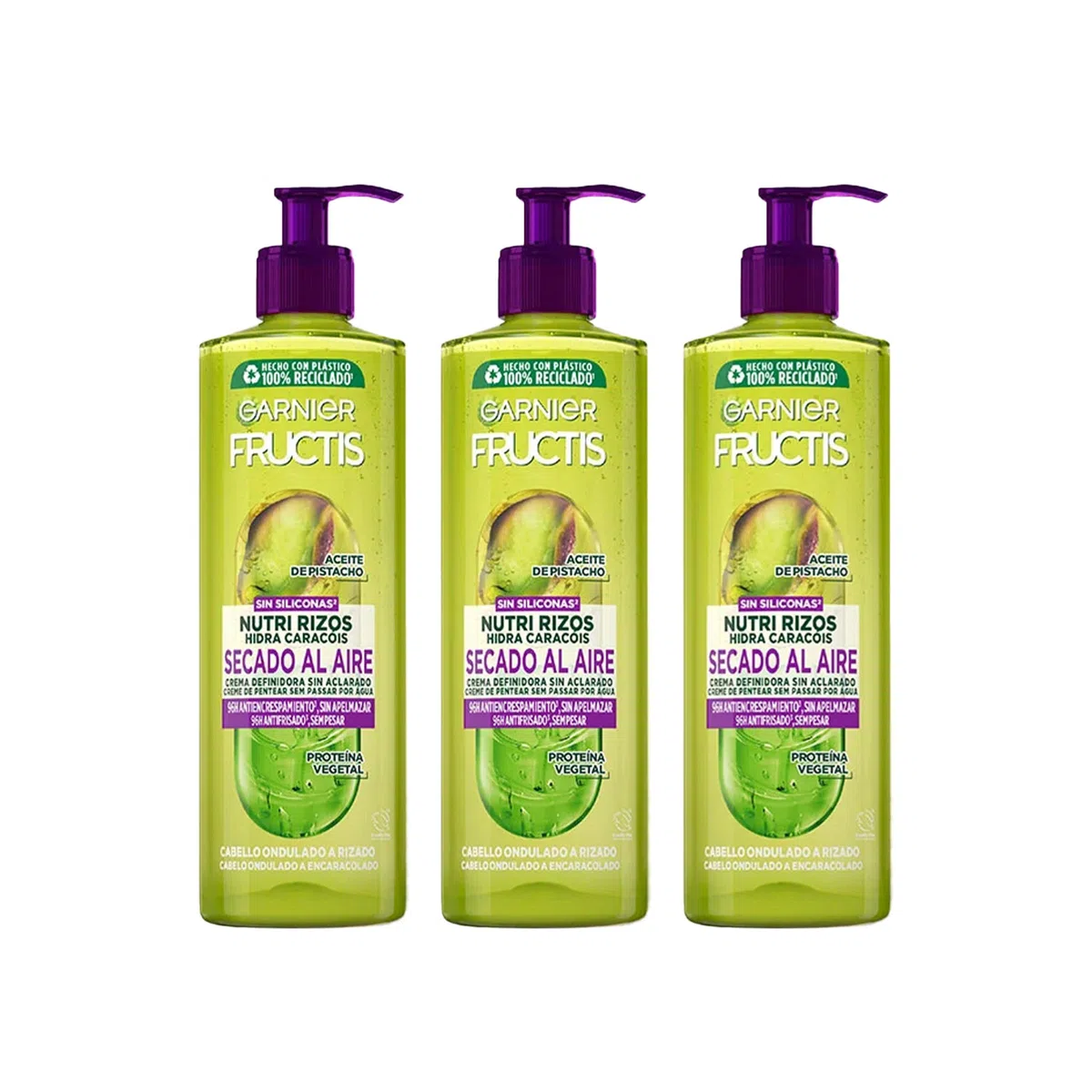 Garnier Fructis Crema Sin Aclarado Nutri Rizos Secado al Aire para Pelo Rizado u Ondulado Pack 3x400ml