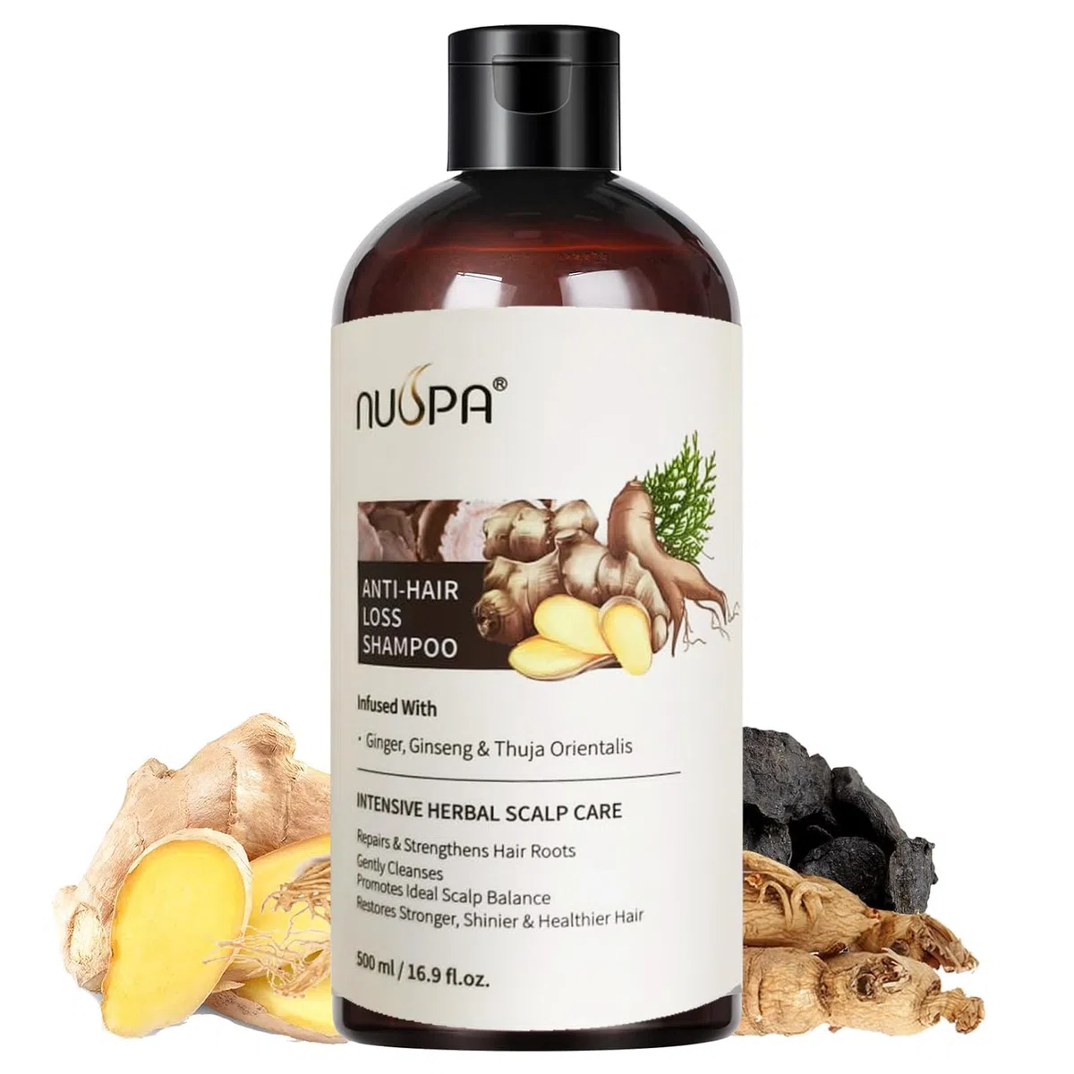 Champú Anticaída 100% Natural con Jengibre, Ginseng y Polygonum Multiflorum, Estimula el Crecimiento y Fortalece la Raíz, Tratamiento Capilar Revitalizante para Hombre y Mujer, 500 ml