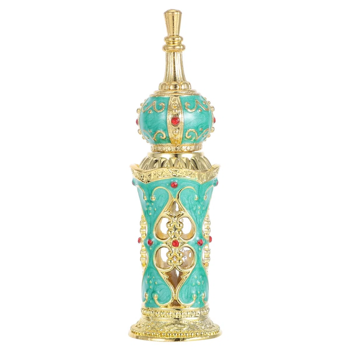 Garneck Botella de perfume rellenable de estilo oriental – 12 ml botella decorativa para rellenar aceites esenciales – Regalos de boda en elegante oro y verde