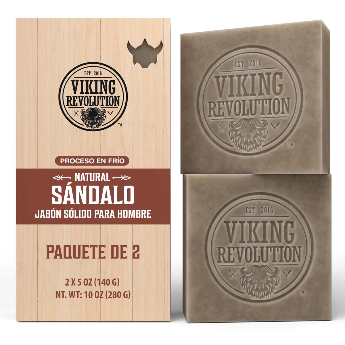 Viking Revolution - Jabon Natural Cuerpo - Jabón de Sándalo - Jabón Natural con Aceites Esenciales Prensados en Frío - Jabón para Hombres con Aceite de Coco, de Karité y de Almendras - 2 x 140 g