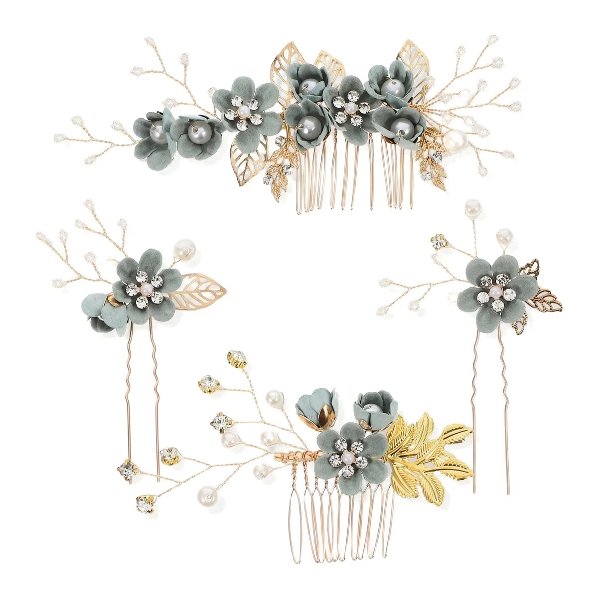 Toyvian 4 peines de diamantes de imitación para el pelo con diseño floral para novia, diadema decorativa para boda, noche (verde)