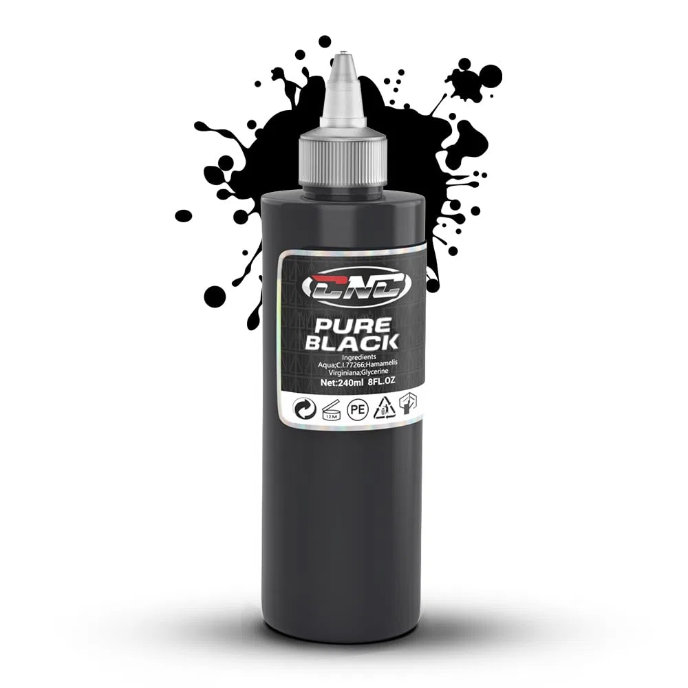 CNC Tattoo INK Pure Black- 8oz (240ml) - Tinta para Tatuaje profesional Negro TI6003-240-001