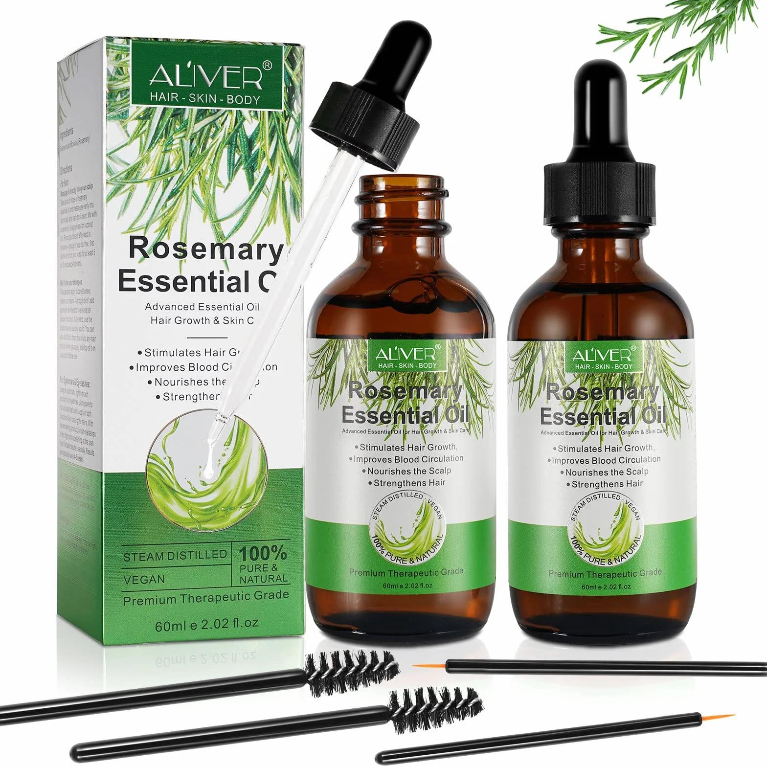Aceite de Romero para el Crecimiento del Cabello 2 Paquetes, Cuidado de la piel, Aceite para el Tratamiento de la Caída del Cabello para Mujeres y Hombres, Nutre el Cuero Cabelludo