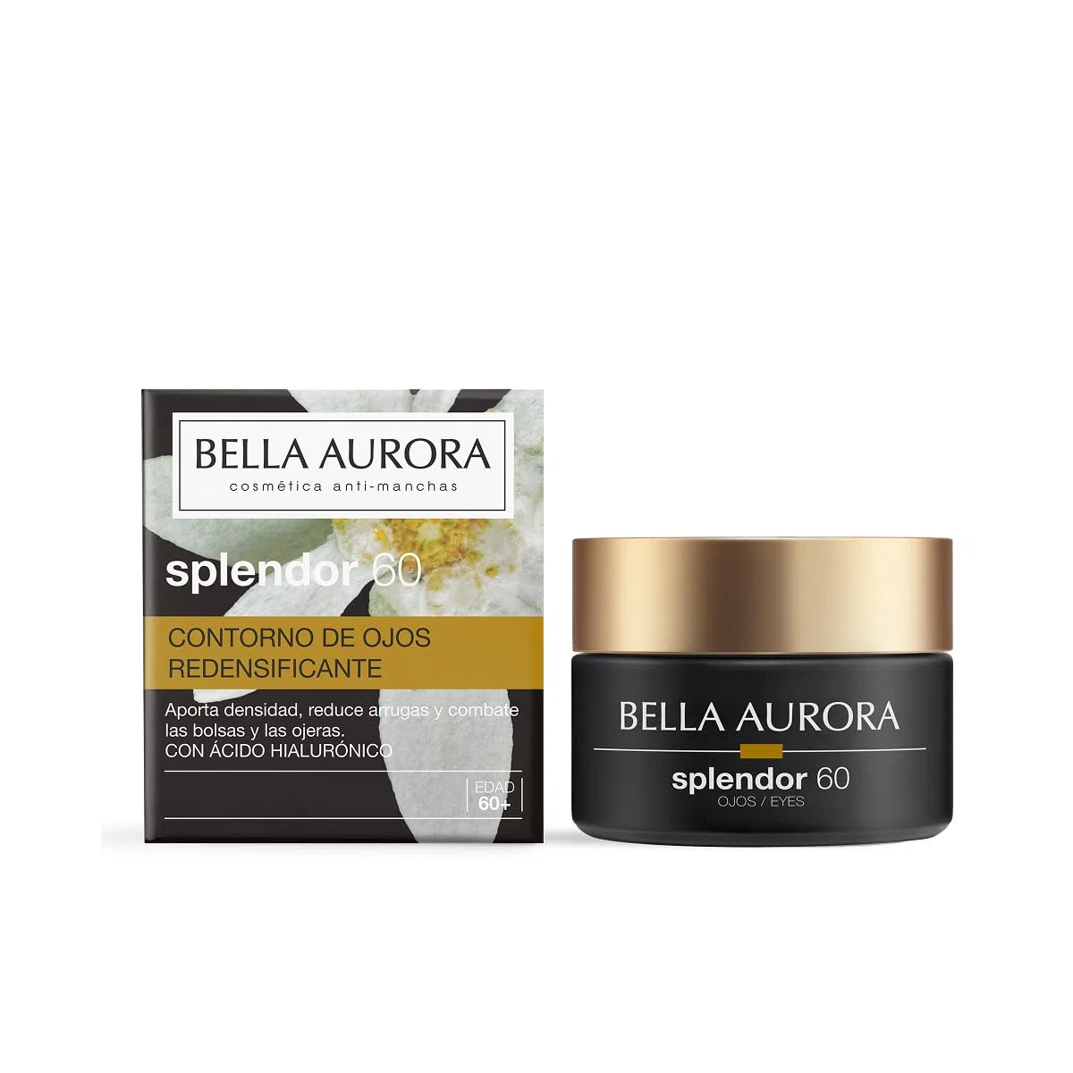 BELLA AURORA - Contorno de Ojos Splendor 60 15 ml, con Espátula de Efecto Frío, para Arrugas, Líneas de expresión, Bolsas y Ojeras, con Ácido Hialurónico y Extractos Botánicos, Hidratante