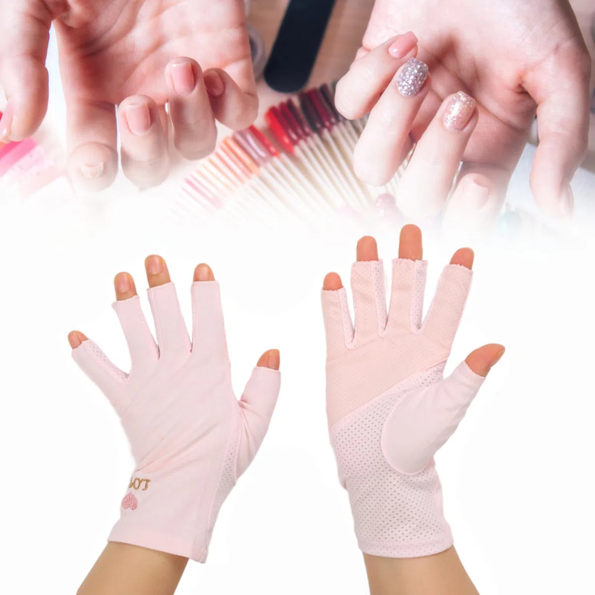 Guantes de manicura con protección UV - Guantes elásticos y transpirables sin dedos de algodón para lámpara de uñas, ideales para salón en casa - Perfectos para decoración de uñas y protección UV