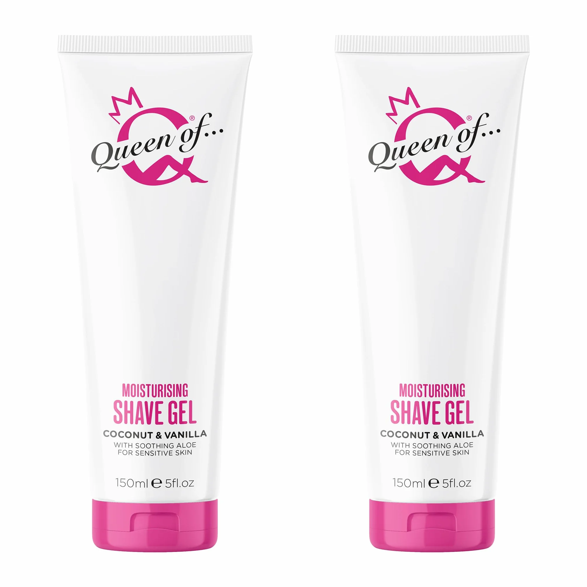 Queen of Ooh la la! Dúo de Gel de Afeitar para Mujeres Piel Sensible, Crema Hidratante Bajo Espuma, Coco y Vainilla, Vegano, 2 x 150ml