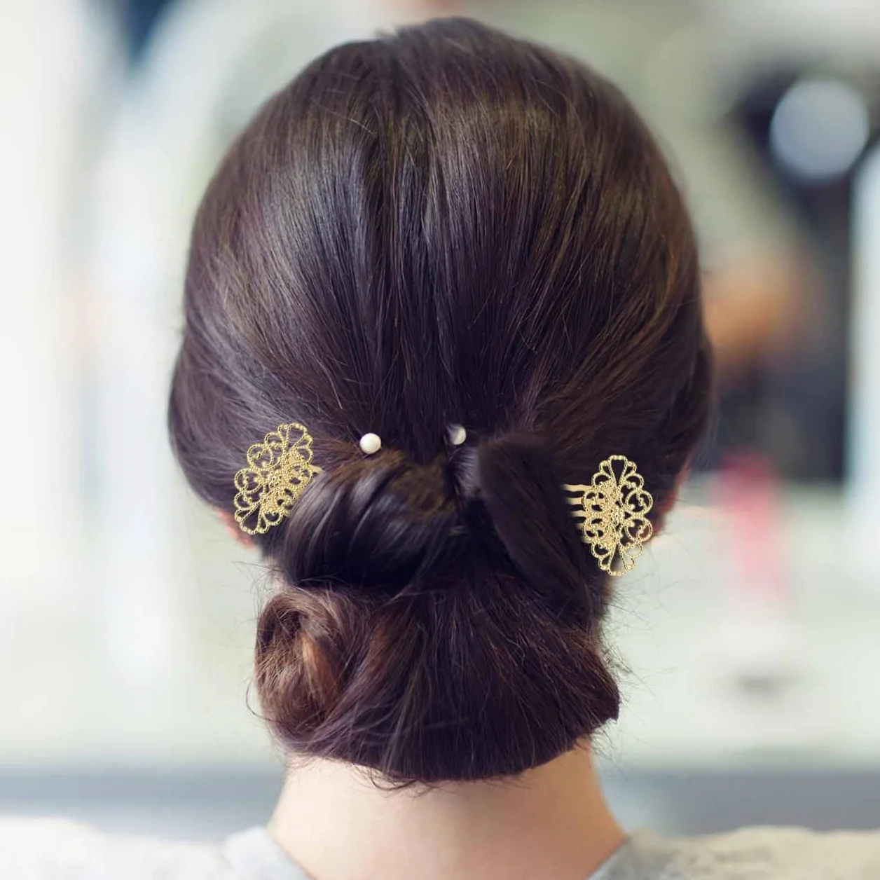POPETPOP Pack de 10 Peinetas para el Pelo, Horquillas de Metal de 5 Dientes para Moño Bajo y Recogidos, Adornos con Tocado Dorado para Novia o Tocado Boda Invitada