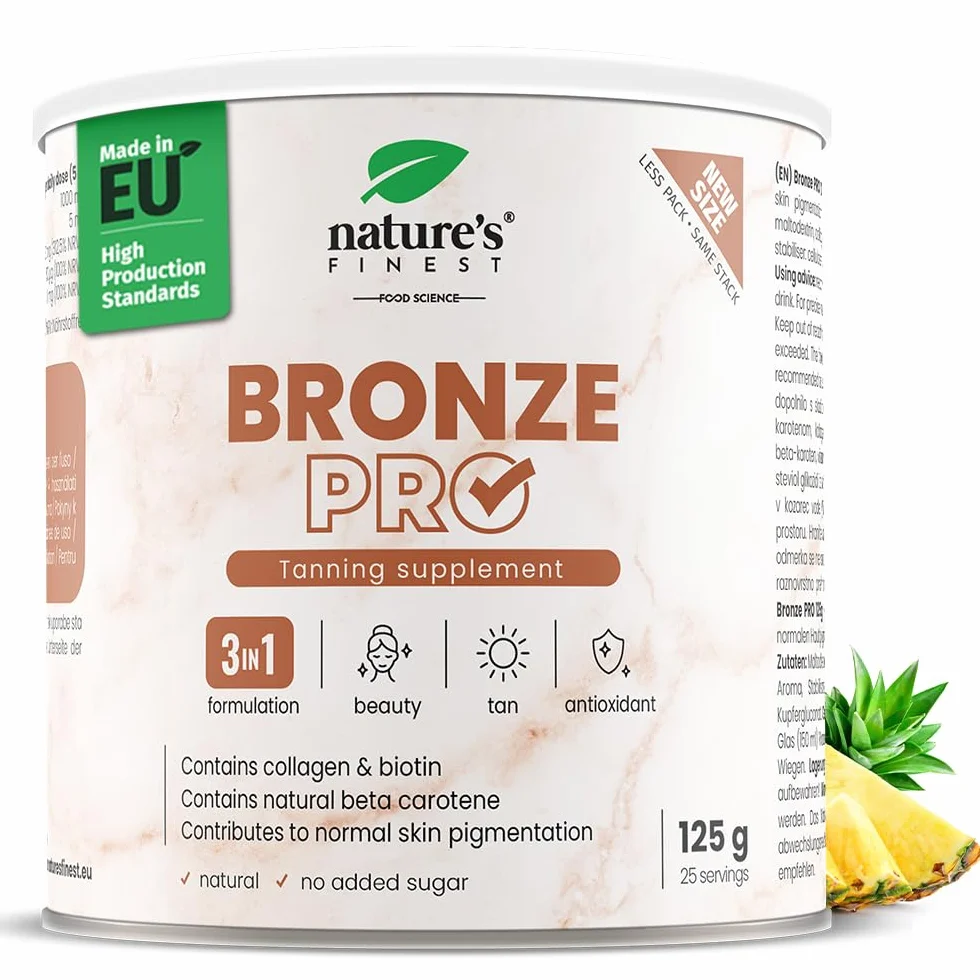 Nature's Finest Bronze PRO - Bronceador Solar Acelerador con Betacaroteno y Vitaminas Para el Pelo y Piel, Antioxidantes de Vitamina C y E, Potenciador del Bronceado y Belleza de la Piel