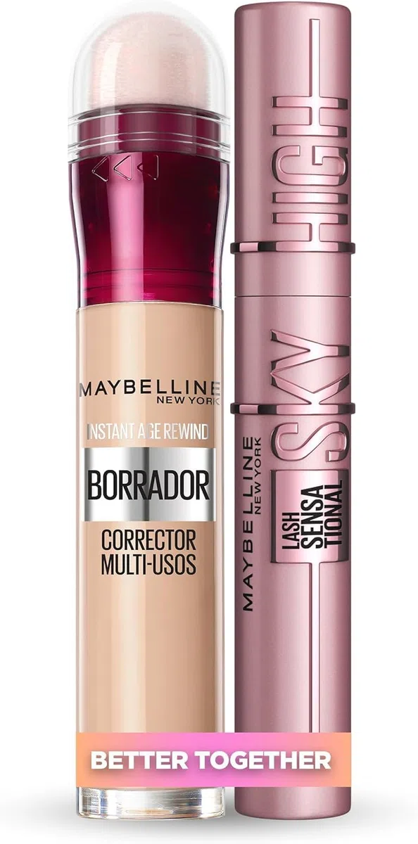 Maybelline New York, Kit de maquillaje: Máscara de pestañas Lash Sensational Sky High + Borrador Corrector Multiusos 01 Light