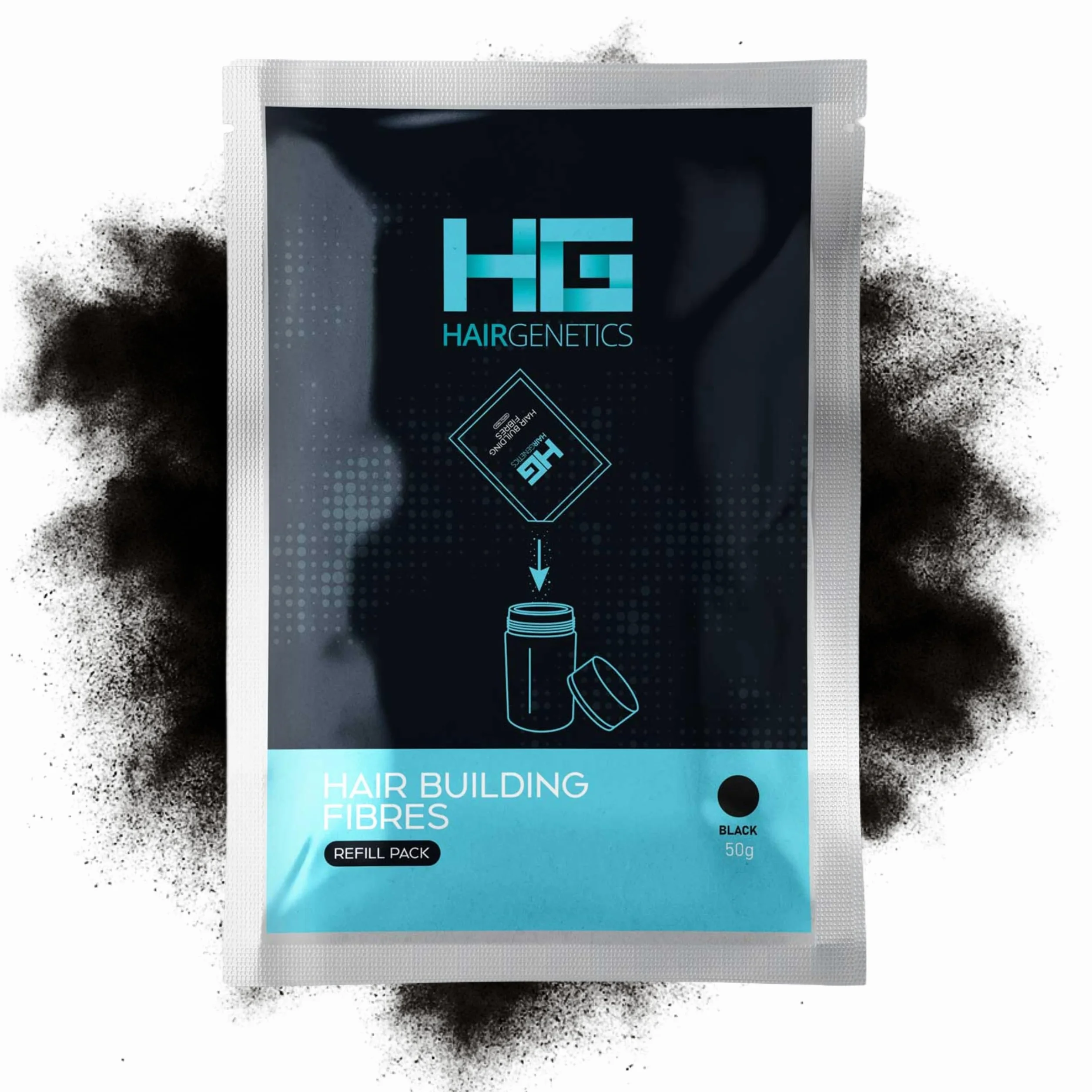 Hair Genetics Fibras Capilares Pack de Recarga – Fibra Capilar Natural para Cabello Fino y Caída del Cabello, Cobertura Instantánea y Volumen para Hombres y Mujeres, Fibras Capilares (Negro 50g)