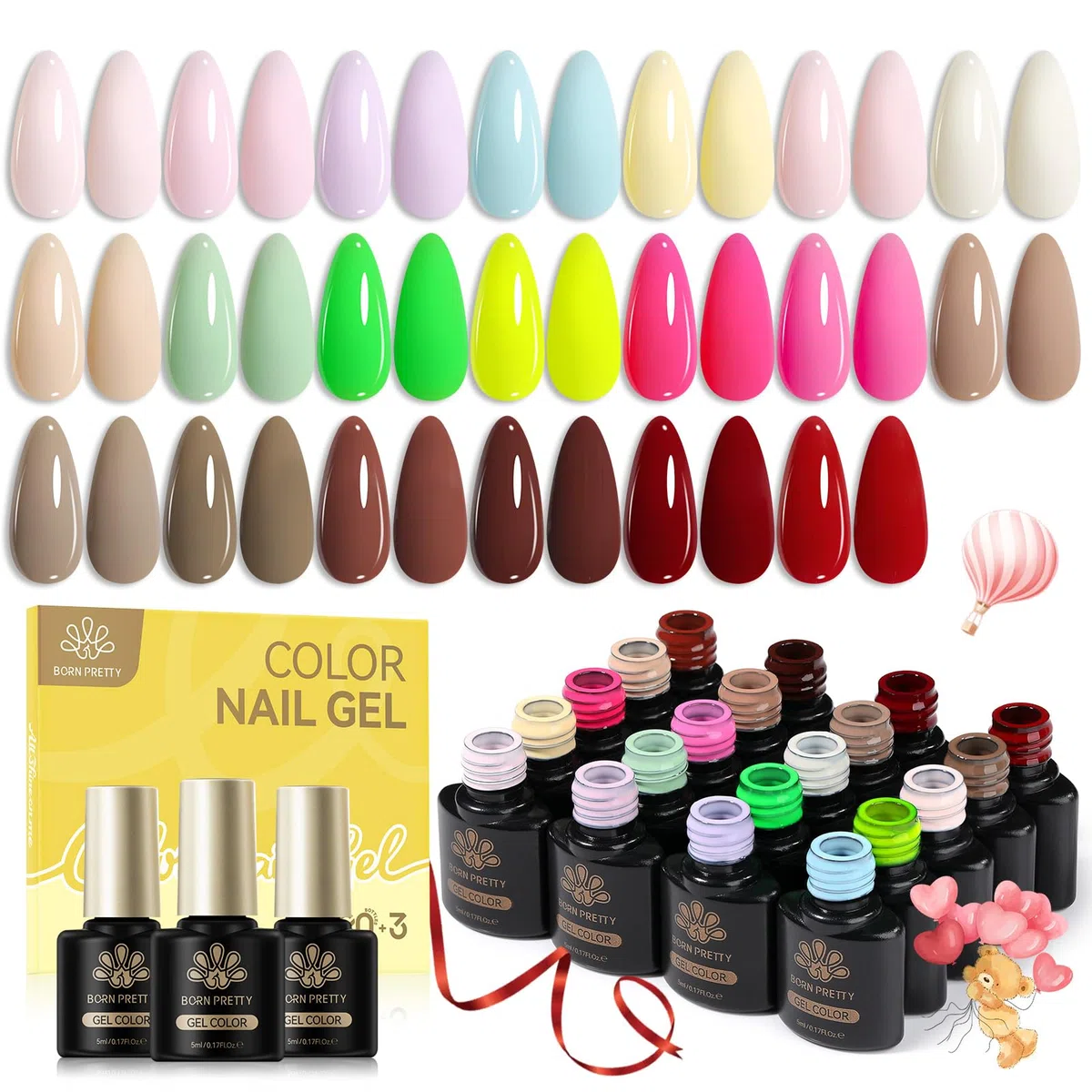 BORN PRETTY Set de esmalte de uñas UV, 23 unidades de esmalte de uñas en gel en tonos rosa pastel, con base, acabado superior y capa superior mate, desprendible, mini, para uñas LED UV, esmalte de