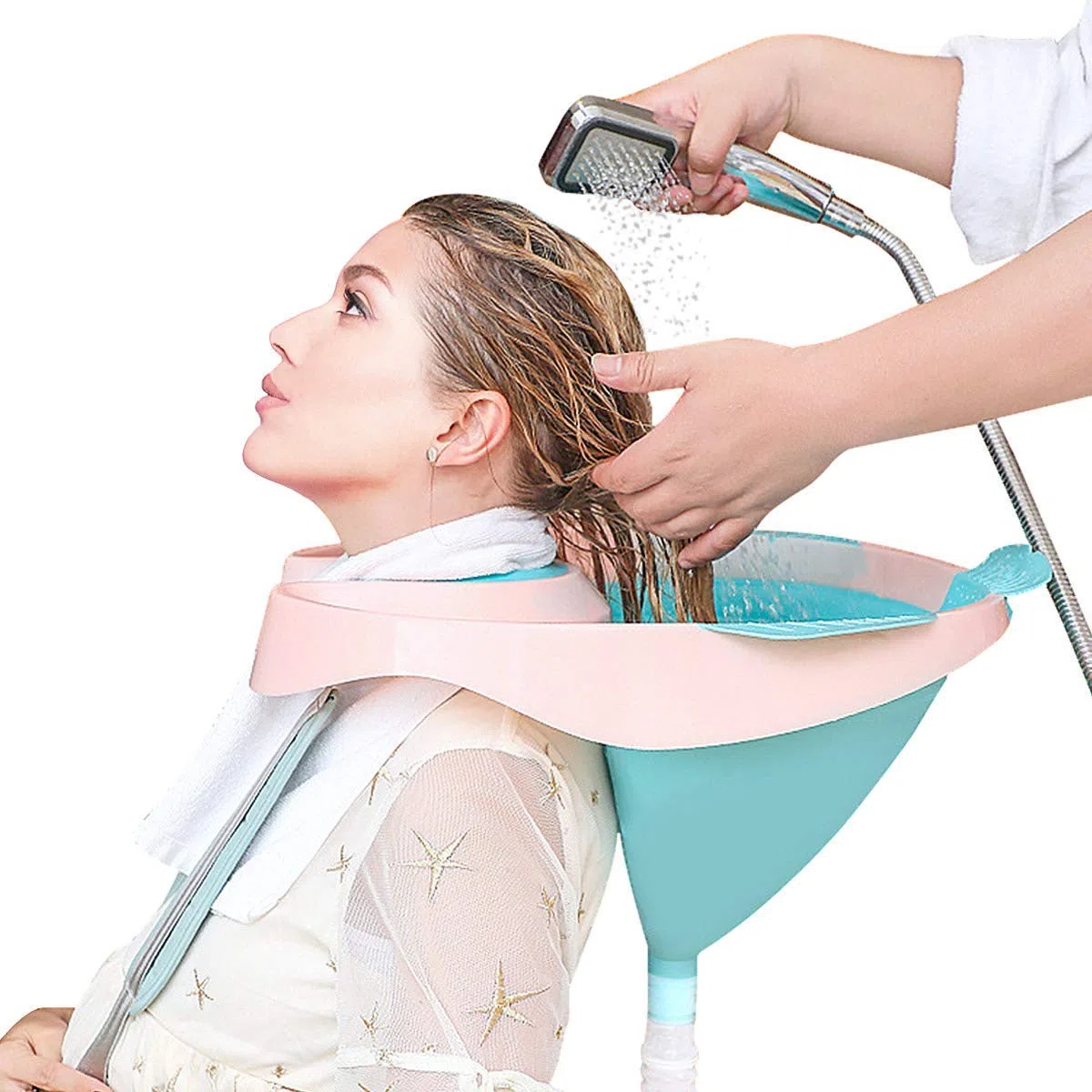 DECMAY - Cuenca de lavado de cabello, lavabo de champú móvil plegable portátil de plástico con tapón y manguera de agua para mujer embarazada, discapacitada, ancianos, niños, peluquería