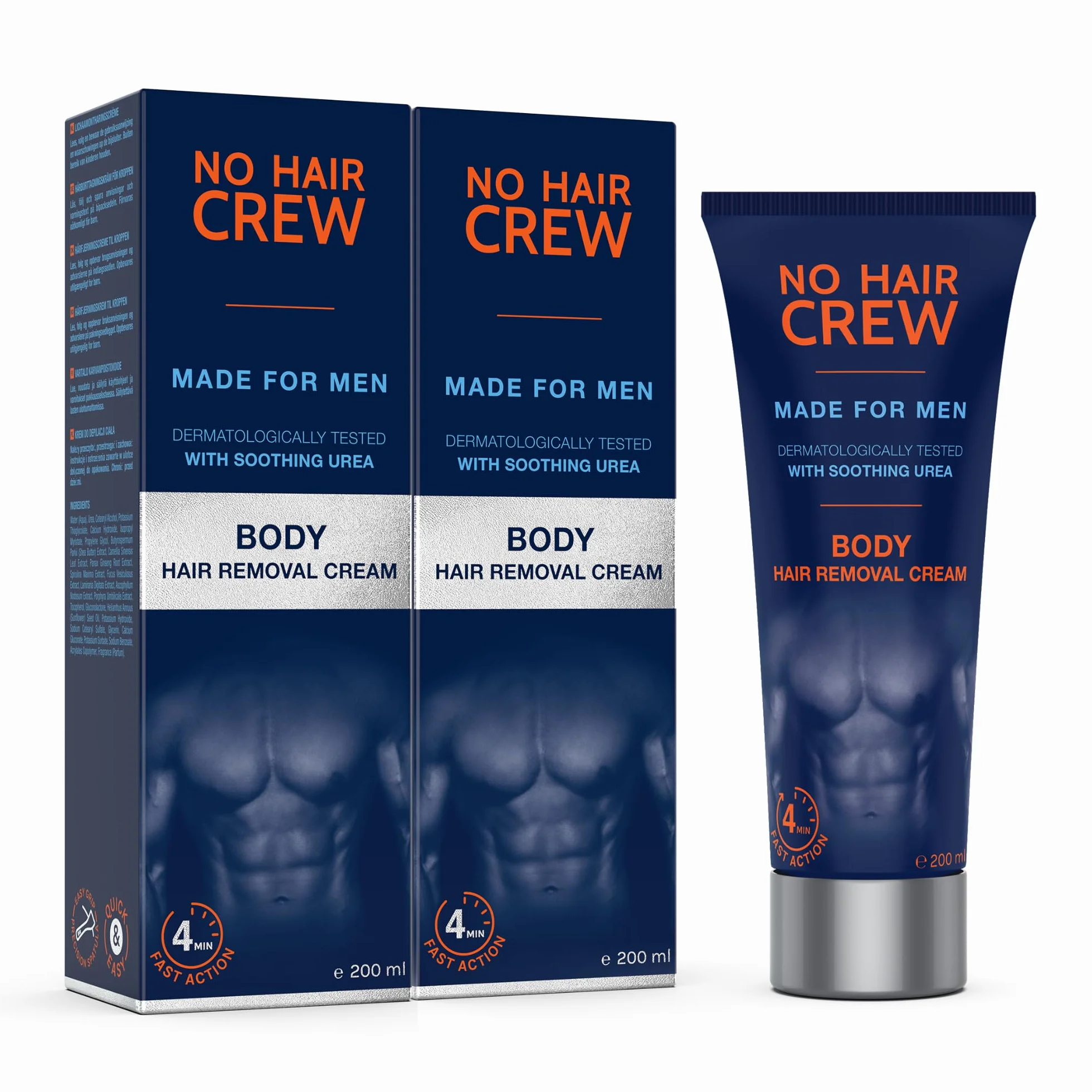 NO HAIR CREW - 2 x Crema Depilatoria Corporal - Depilación Hecha Para Hombres (Set de 2 x 200 ml)