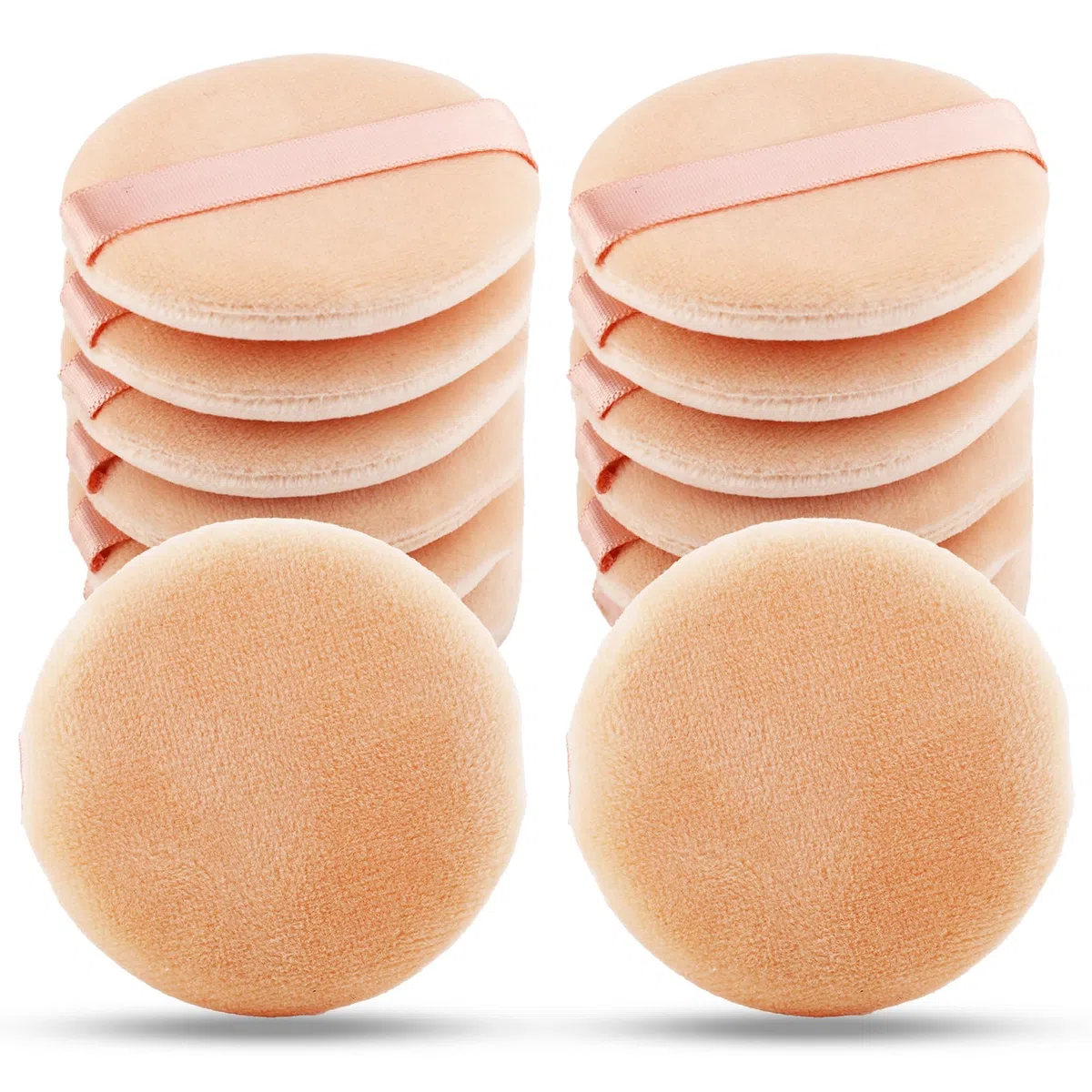 WLLHYF 12 borlas de polvo para polvos faciales esponjas de maquillaje pompones de maquillaje, borlas redondas con cinta, borla de polvo para herramientas de maquillaje sueltas y base de maquillaje