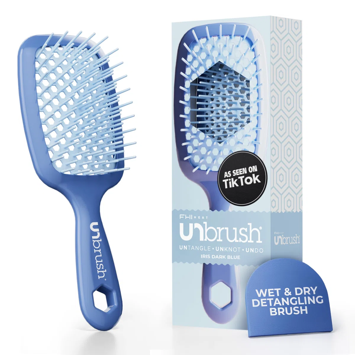 FHI Heat UNbrush Cepillo desenredante para todo tipo de cabello húmedo o seco, cerdas antiestáticas DuoFlex, mango ligero, cepillo ventilado, iris azul oscuro