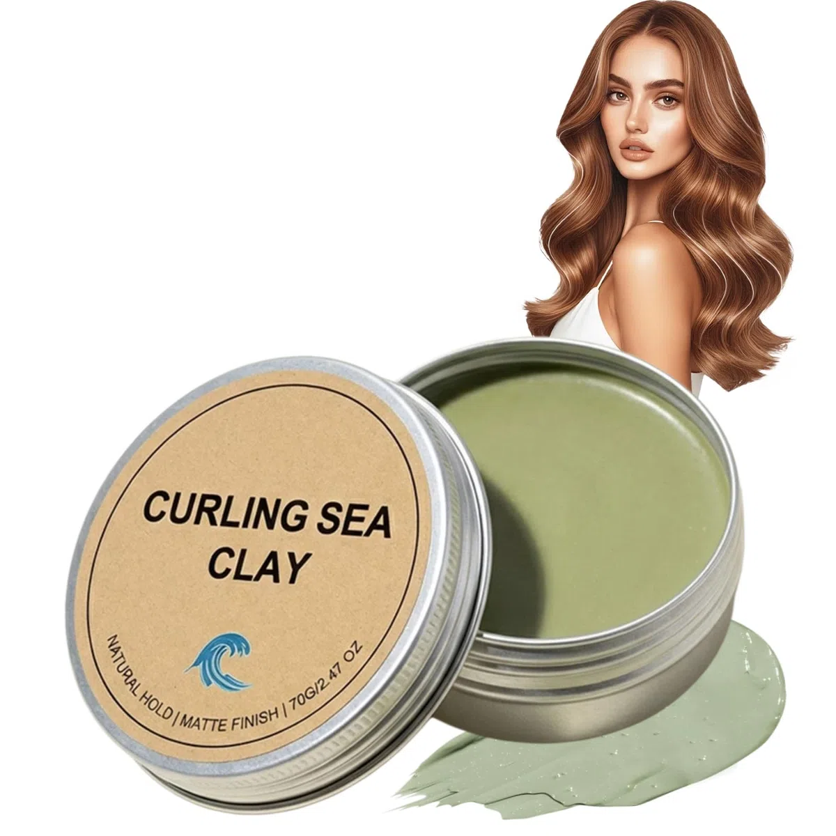 Curling Sea Clay - High Hold Low Shine Hair Styling Clay, Natural Ingredients - Curls, Texture & Volume for All Hair Types, Pelo rizado y lodo
