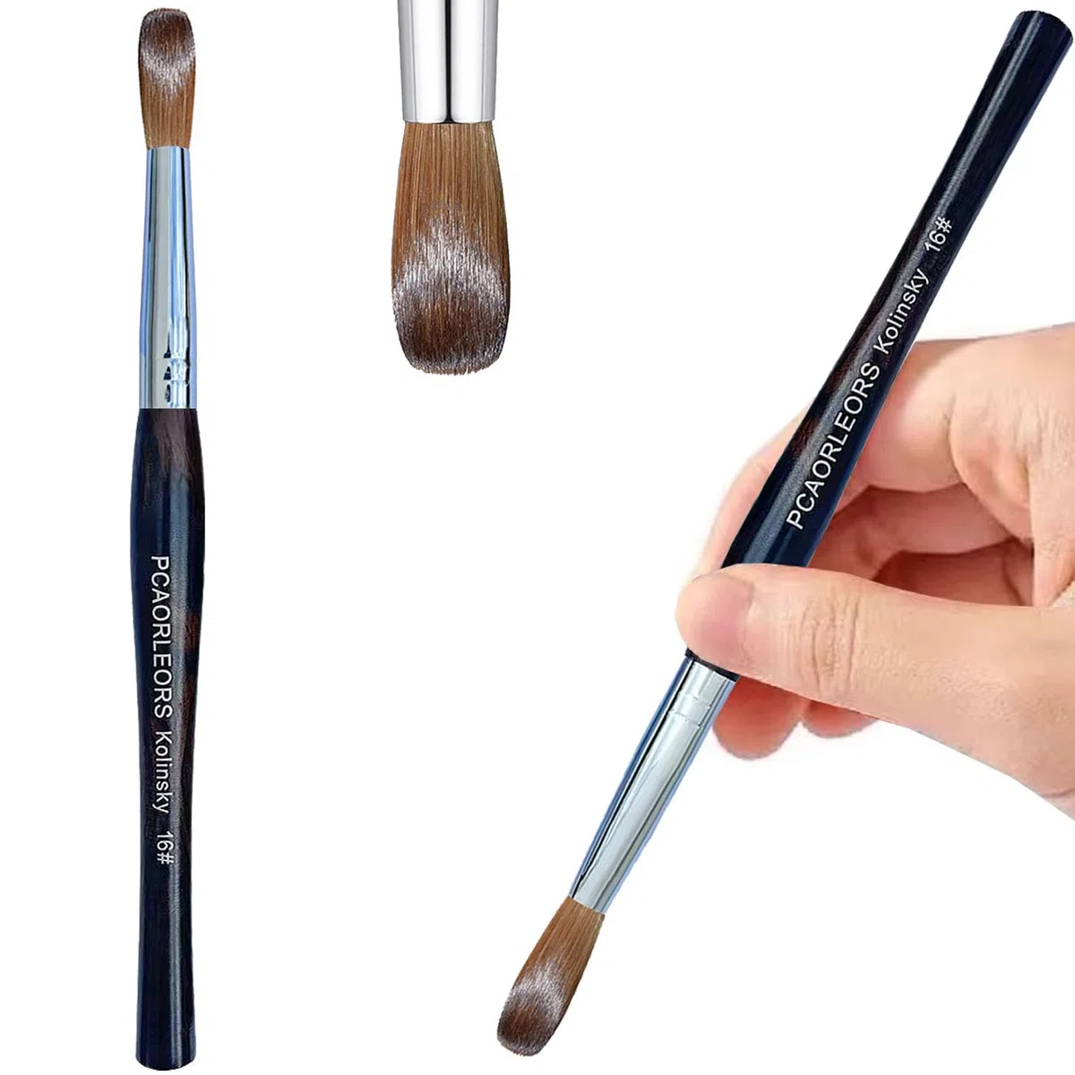 Kolinsky Cepillo de uñas acrílico con mango de ébano y 100% pelo de sable Kolinsky, cepillo de gel para fuerza acrílica y extensión de uñas (#8)