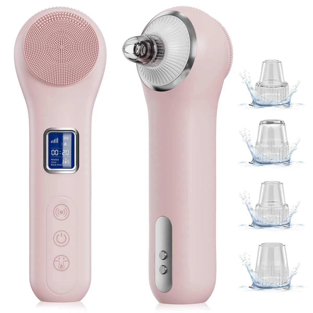 Limpiador Facial Electrico 2 en 1, Succionador de Puntos Negros, 5 Modos de Vibración, 3 Niveles de Succión, IPX7 Quita Puntos Negros Nariz, Cepillo Limpiador Facial (rosa)