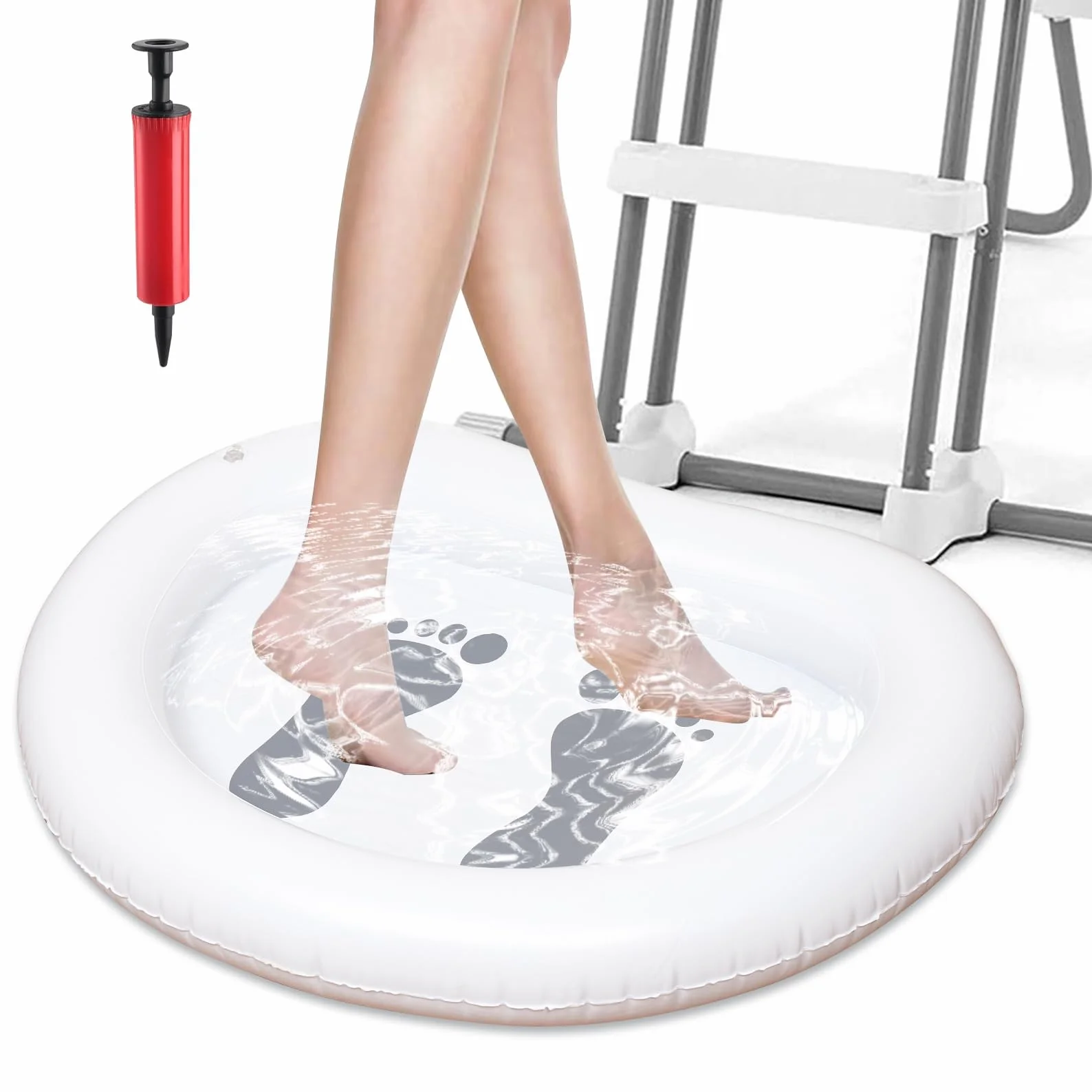Bañera de Pies para Piscina, Lavabo Inflable para Pies Portátil, Baño de Pie Inflable con Bomba Manual, Cuenca de Pediluvio para la Entrada a la Piscina, Playas, Camping, Viajes (A)