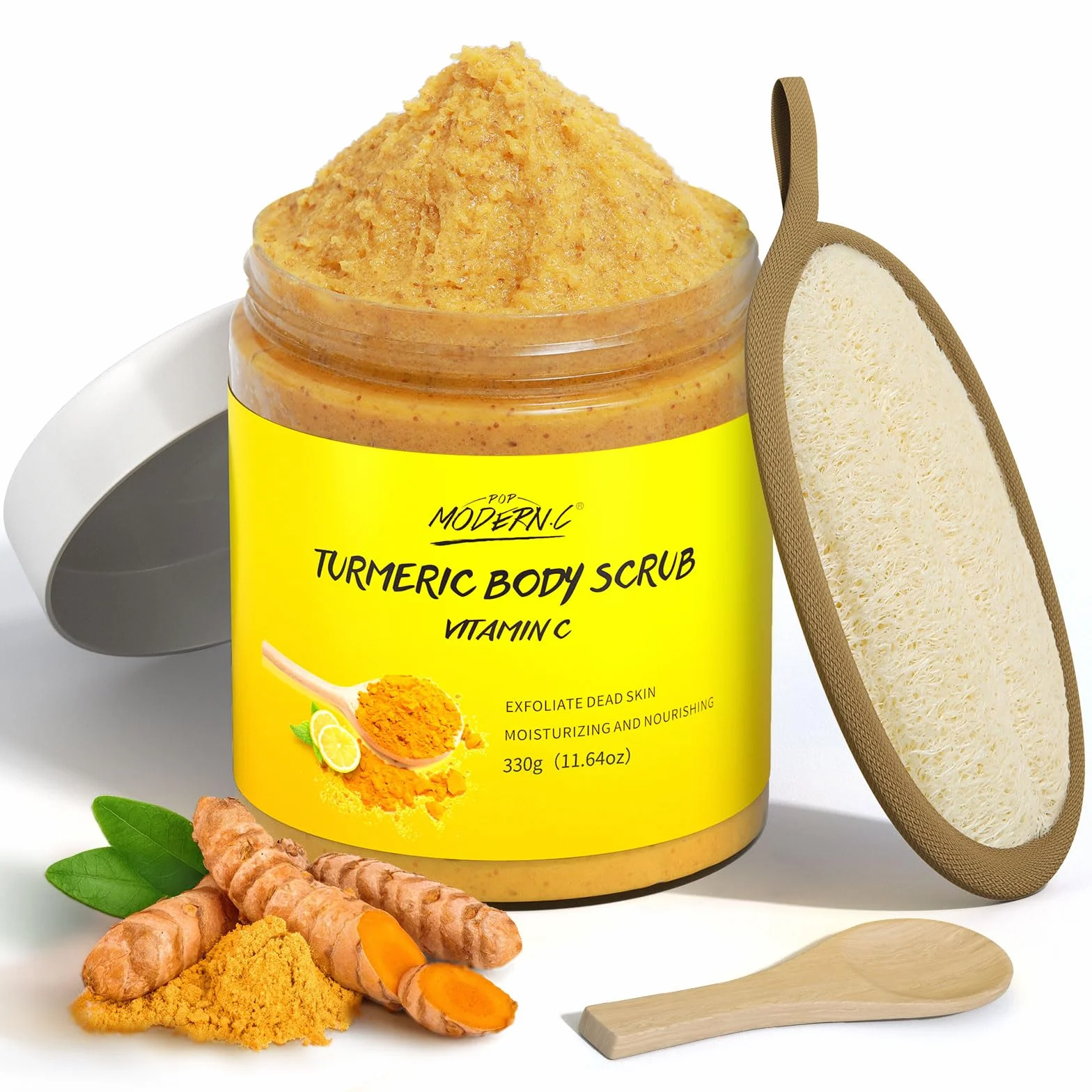 Exfoliante Corporal de Cúrcuma y Vitamina C, Elimina la Piel Muerta, Mejora las Manchas Oscuras, Acné, Limpieza Profunda Natural, Exfoliante para el Area del Bikini, Cuidado Corporal