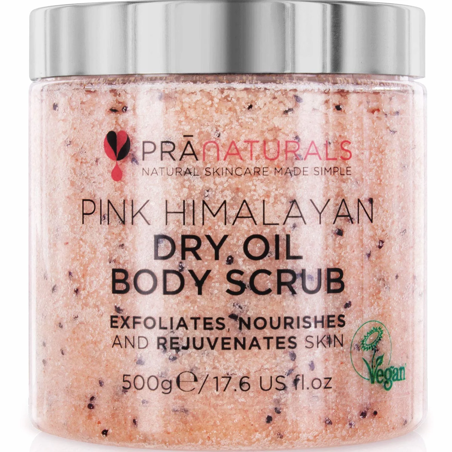 Exfoliante corporal PraNaturals de Sal rosada del Himalaya 500g, rico en vitaminas y minerales nutritivos, elimina las células cutáneas muertas y rejuvenece la piel, apto para todo tipo de piel.