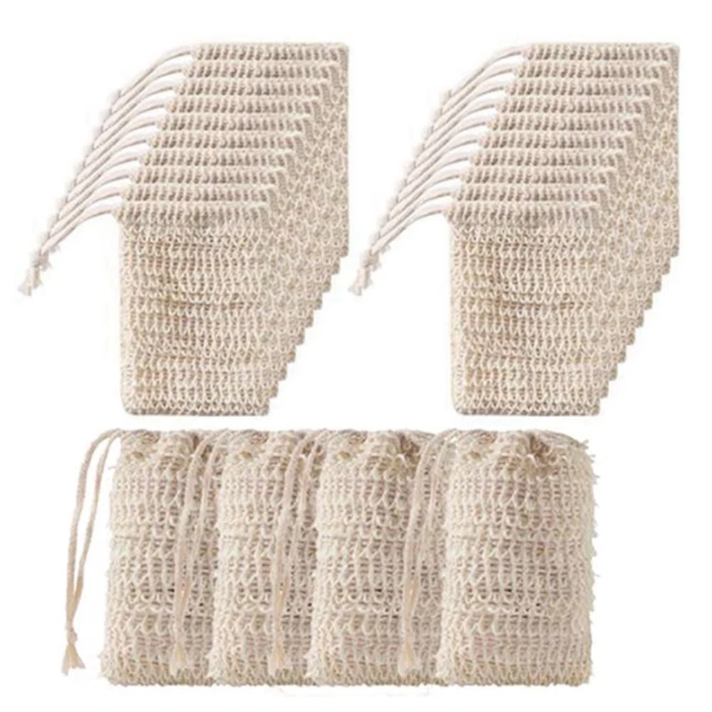 LAXED Bolsa de jabón de sisal para baño de ducha, 50 unidades, bolsa de jabón de sisal natural, bolsa de jabón exfoliante, soporte de bolsa