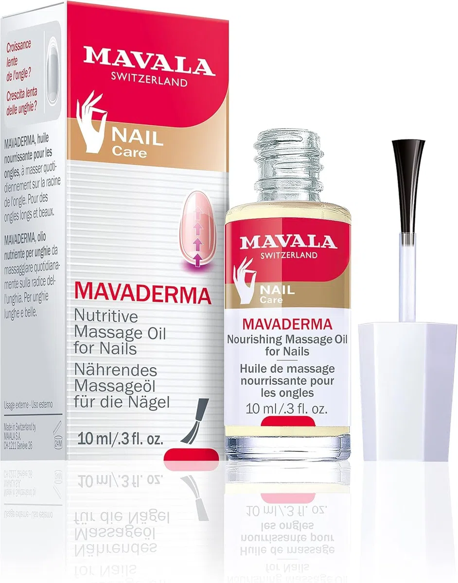 MAVALA - Mavaderma 10 ml, Aceite Fortalecedor de Uñas, Aceite de Masaje Nutritivo, para Uñas Más Largas y Hermosas, para Piel Flexible y Suave, con Germen de Trigo y Aceites, Cuidado de Uñas.